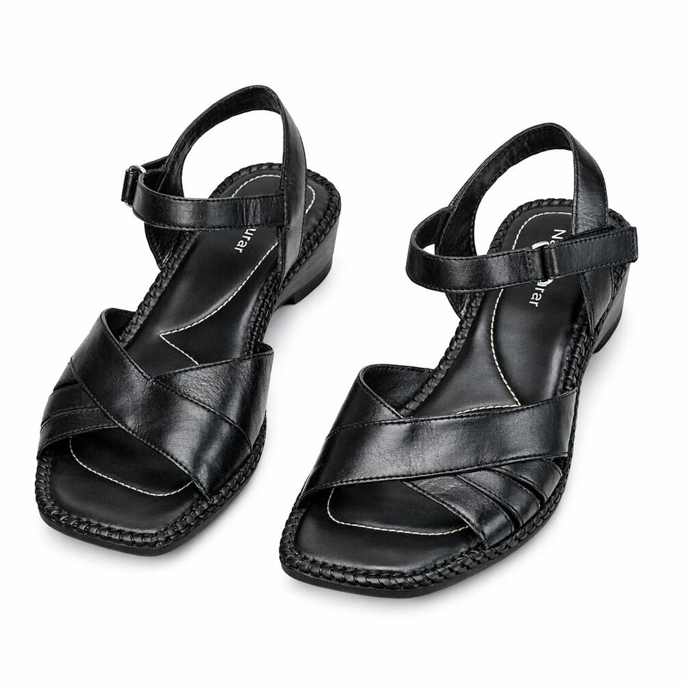 Naturalizer Black Leather Crisscross Ankle Strap Sandals 8.5M Brazil